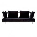 Donal 2 Seat Sofa with Silver Lattice Arms, Steel, Velvet, Black