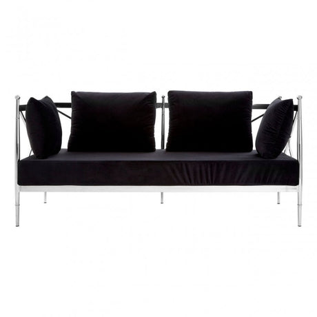 Donal 2 Seat Sofa with Silver Lattice Arms, Steel, Velvet, Black