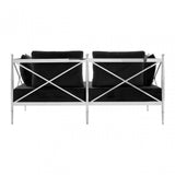 Donal 2 Seat Sofa with Silver Lattice Arms, Steel, Velvet, Black