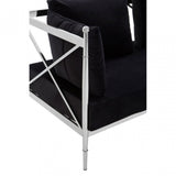 Donal 2 Seat Sofa with Silver Lattice Arms, Steel, Velvet, Black