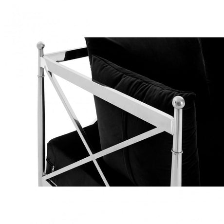 Donal 2 Seat Sofa with Silver Lattice Arms, Steel, Velvet, Black