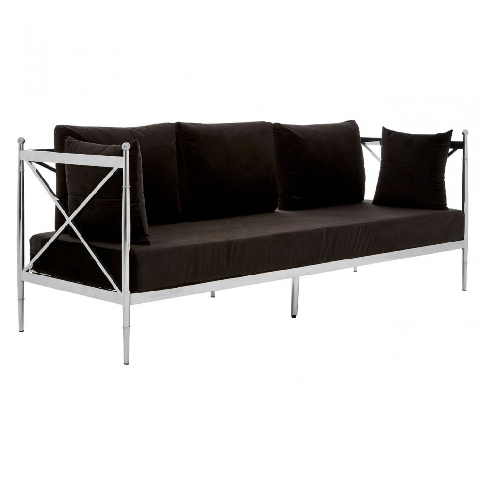 Donal 3 Seat Sofa with Silver Lattice Sides, Steel, Velvet
