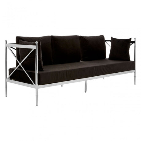 Donal 3 Seat Sofa with Silver Lattice Sides, Steel, Velvet