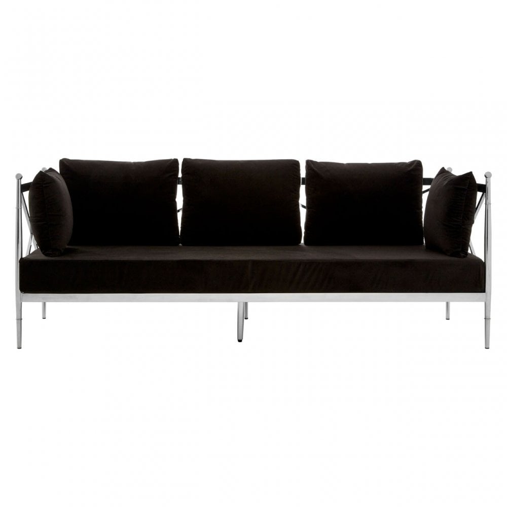 Donal 3 Seat Sofa with Silver Lattice Sides, Steel, Velvet