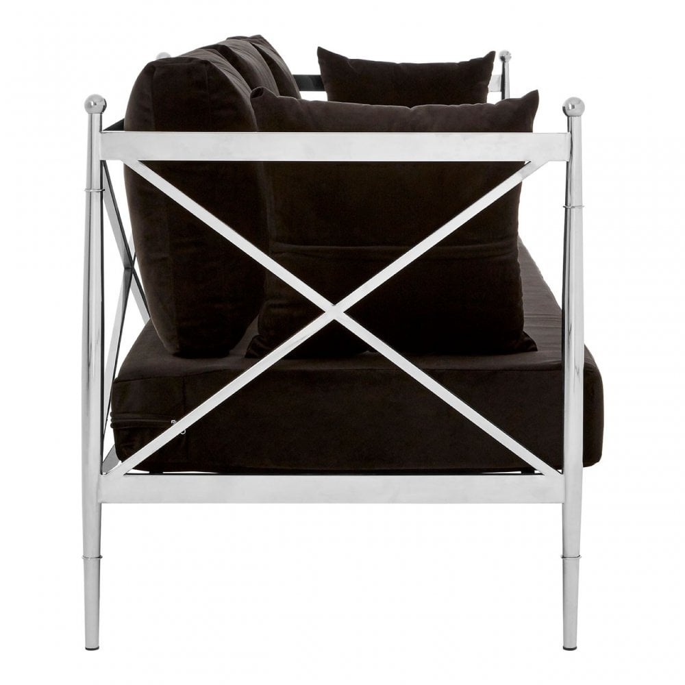 Donal 3 Seat Sofa with Silver Lattice Sides, Steel, Velvet