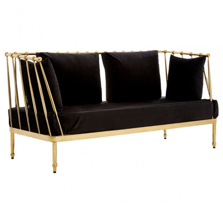 Donal 2 Seat Gold Finish Tapered Arms Sofa, Steel, Velvet, Gold