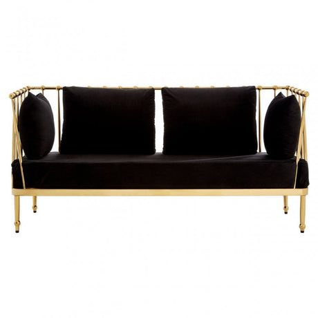 Donal 2 Seat Gold Finish Tapered Arms Sofa, Steel, Velvet, Gold