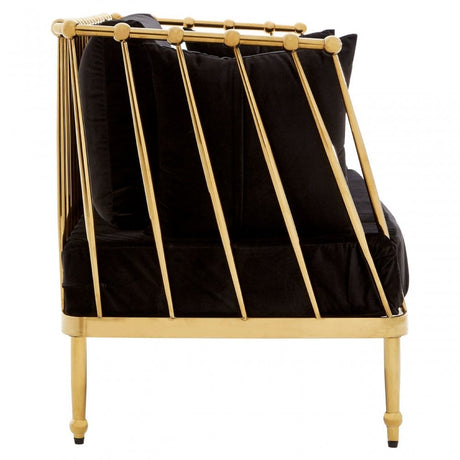 Donal 2 Seat Gold Finish Tapered Arms Sofa, Steel, Velvet, Gold