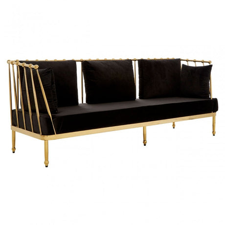 Donal 3 Seat Gold Finish Tapered Arms Sofa, Steel, Velvet, Gold