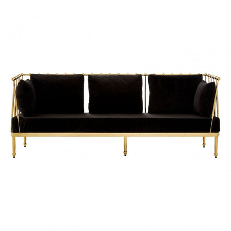 Donal 3 Seat Gold Finish Tapered Arms Sofa, Steel, Velvet, Gold