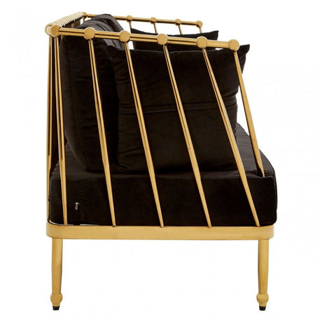 Donal 3 Seat Gold Finish Tapered Arms Sofa, Steel, Velvet, Gold