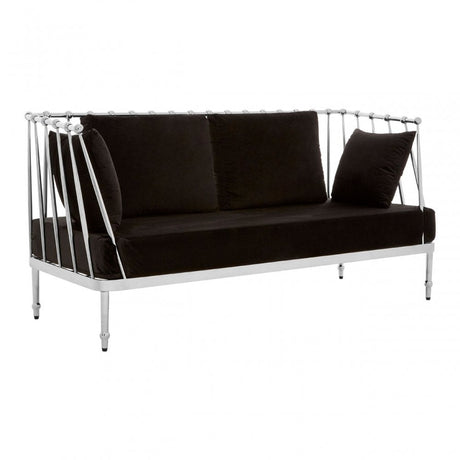 Donal 2 Seat Silver Finish Tapered Arms Sofa, Steel, Velvet, Silver