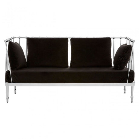 Donal 2 Seat Silver Finish Tapered Arms Sofa, Steel, Velvet, Silver