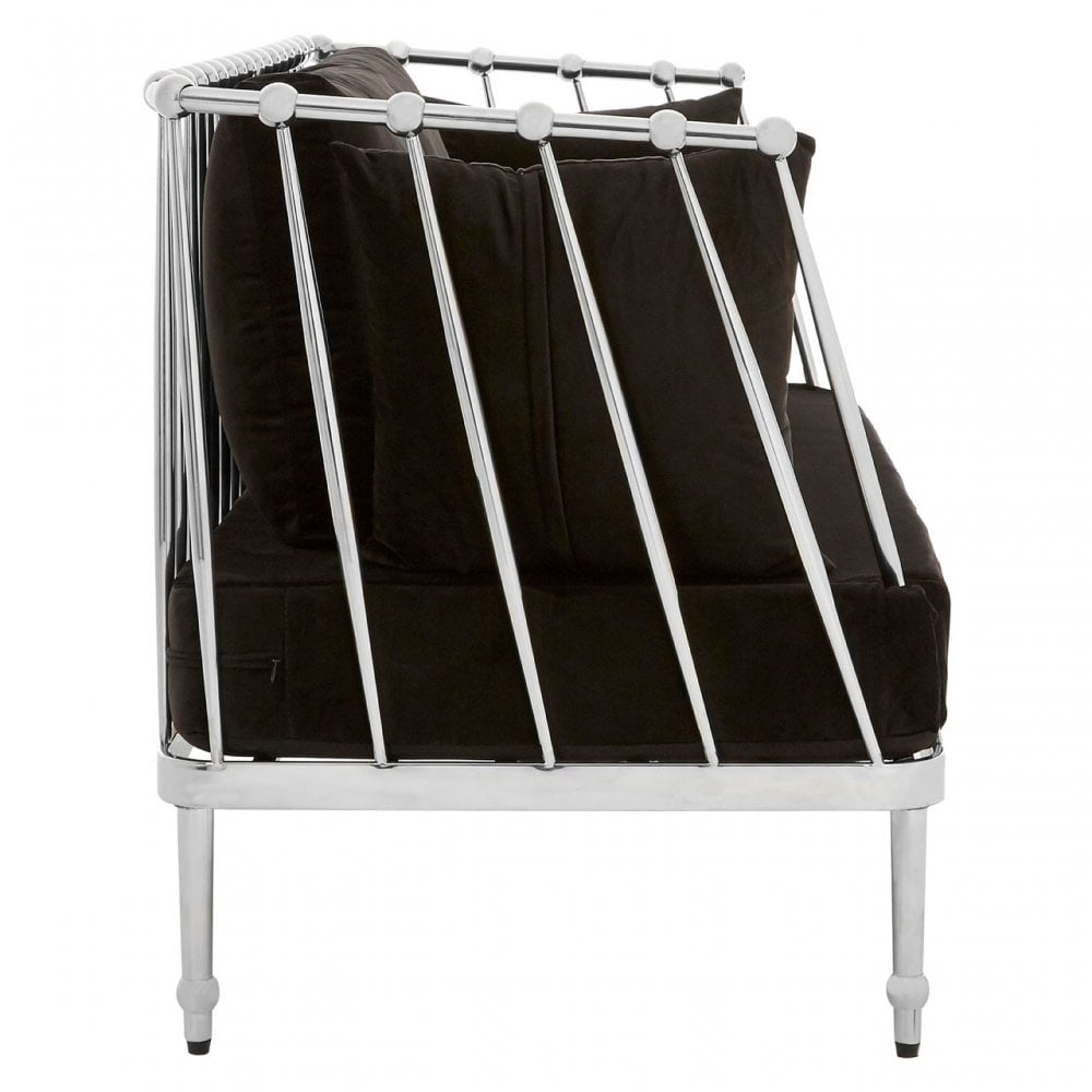 Donal 2 Seat Silver Finish Tapered Arms Sofa, Steel, Velvet, Silver