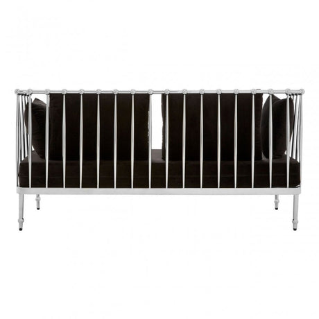 Donal 2 Seat Silver Finish Tapered Arms Sofa, Steel, Velvet, Silver