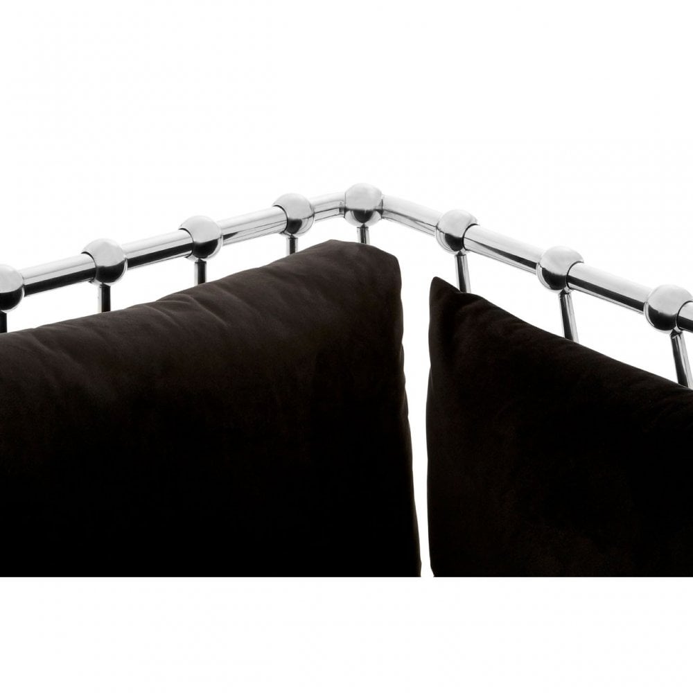 Donal 2 Seat Silver Finish Tapered Arms Sofa, Steel, Velvet, Silver