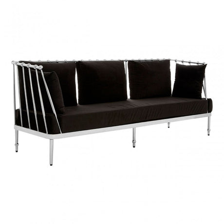 Donal 3 Seat Silver Finish Tapered Arms Sofa, Steel, Velour, Silver
