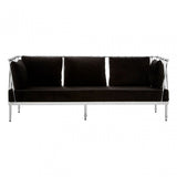 Donal 3 Seat Silver Finish Tapered Arms Sofa, Steel, Velour, Silver