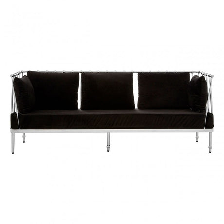 Donal 3 Seat Silver Finish Tapered Arms Sofa, Steel, Velour, Silver