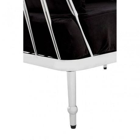 Donal 3 Seat Silver Finish Tapered Arms Sofa, Steel, Velour, Silver