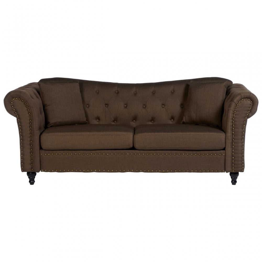 Domino 3 Seat Natural Chesterfield Sofa, Eucalyptus Wood, Sponge, Wood, Natural