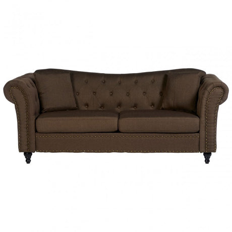 Domino 3 Seat Natural Chesterfield Sofa, Eucalyptus Wood, Sponge, Wood, Natural