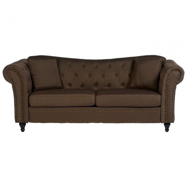 Domino 3 Seat Natural Chesterfield Sofa, Eucalyptus Wood, Sponge, Wood, Natural
