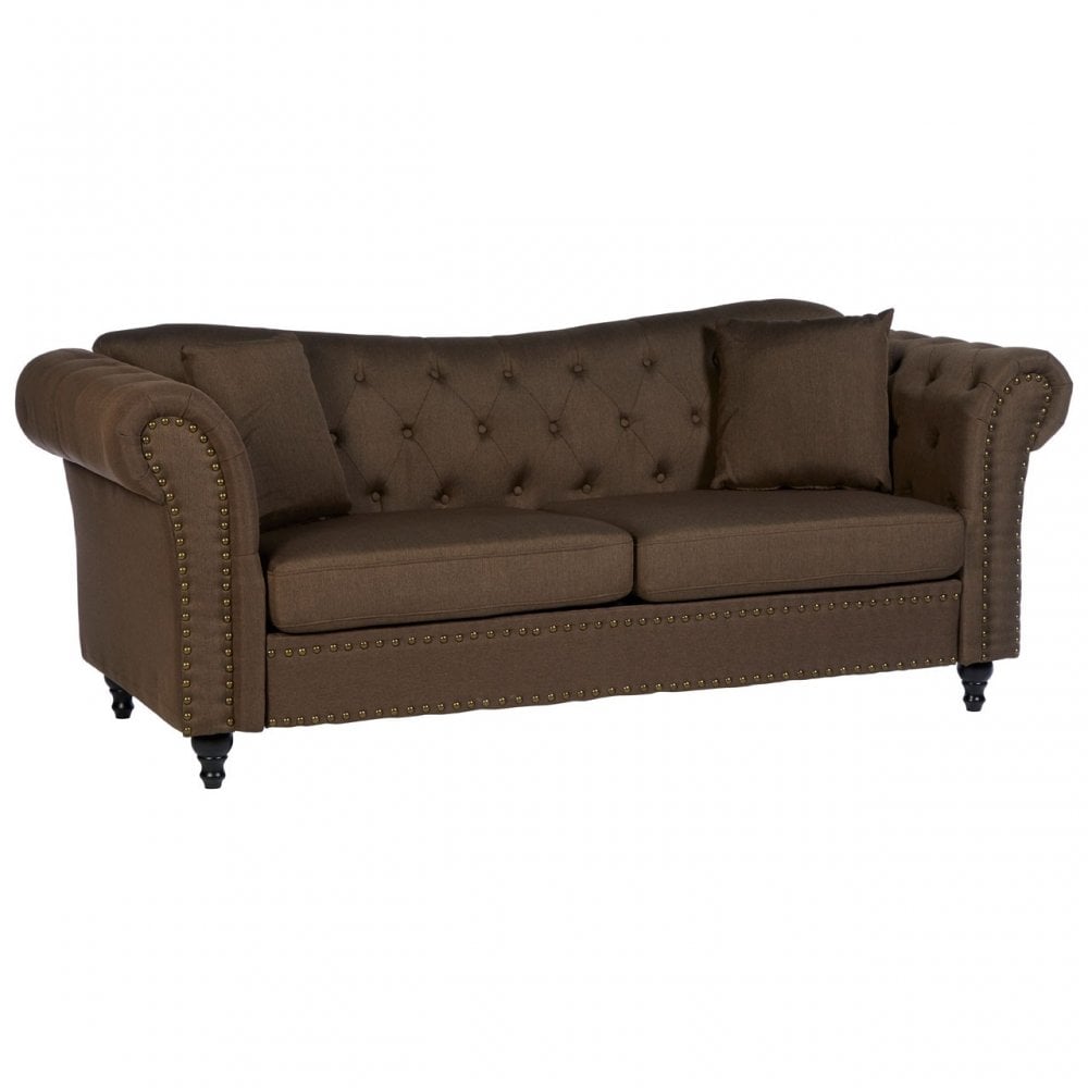 Domino 3 Seat Natural Chesterfield Sofa, Eucalyptus Wood, Sponge, Wood, Natural