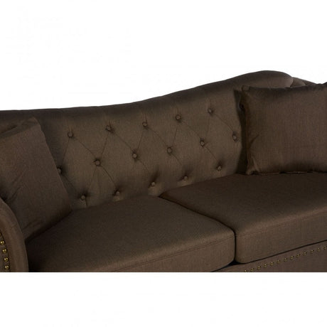 Domino 3 Seat Natural Chesterfield Sofa, Eucalyptus Wood, Sponge, Wood, Natural