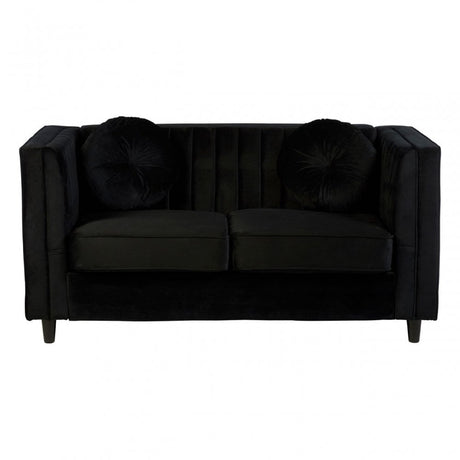 Farah 2 Seat Black Velvet Sofa, Eucalyptus Wood, Sponge, Wood, Black