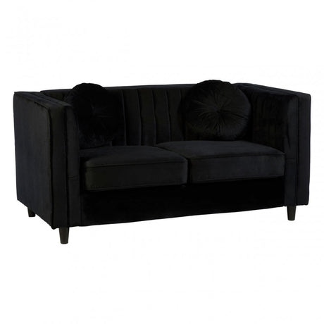 Farah 2 Seat Black Velvet Sofa, Eucalyptus Wood, Sponge, Wood, Black
