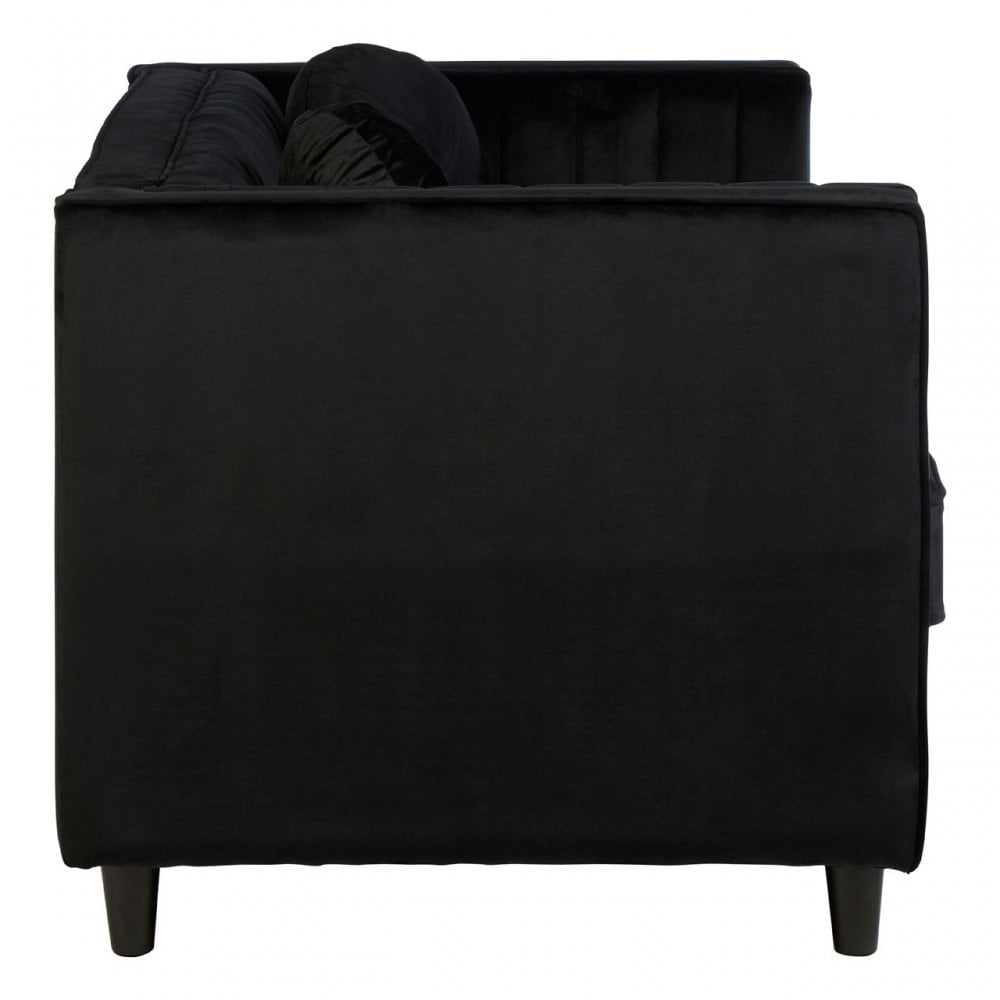 Farah 2 Seat Black Velvet Sofa, Eucalyptus Wood, Sponge, Wood, Black