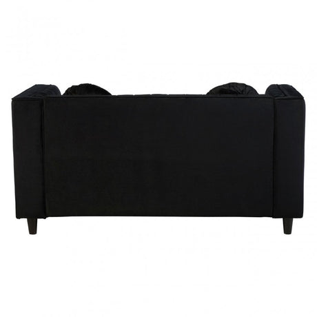 Farah 2 Seat Black Velvet Sofa, Eucalyptus Wood, Sponge, Wood, Black