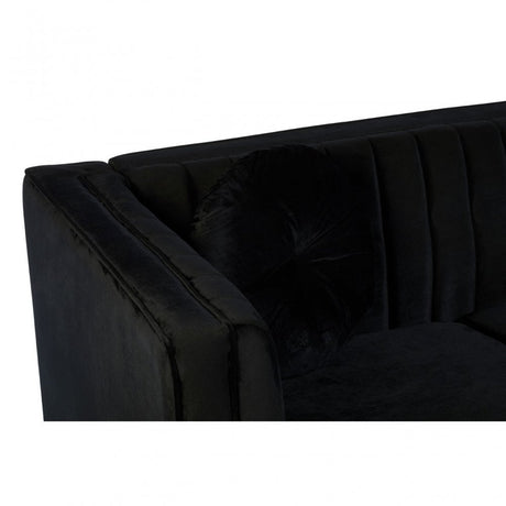 Farah 2 Seat Black Velvet Sofa, Eucalyptus Wood, Sponge, Wood, Black