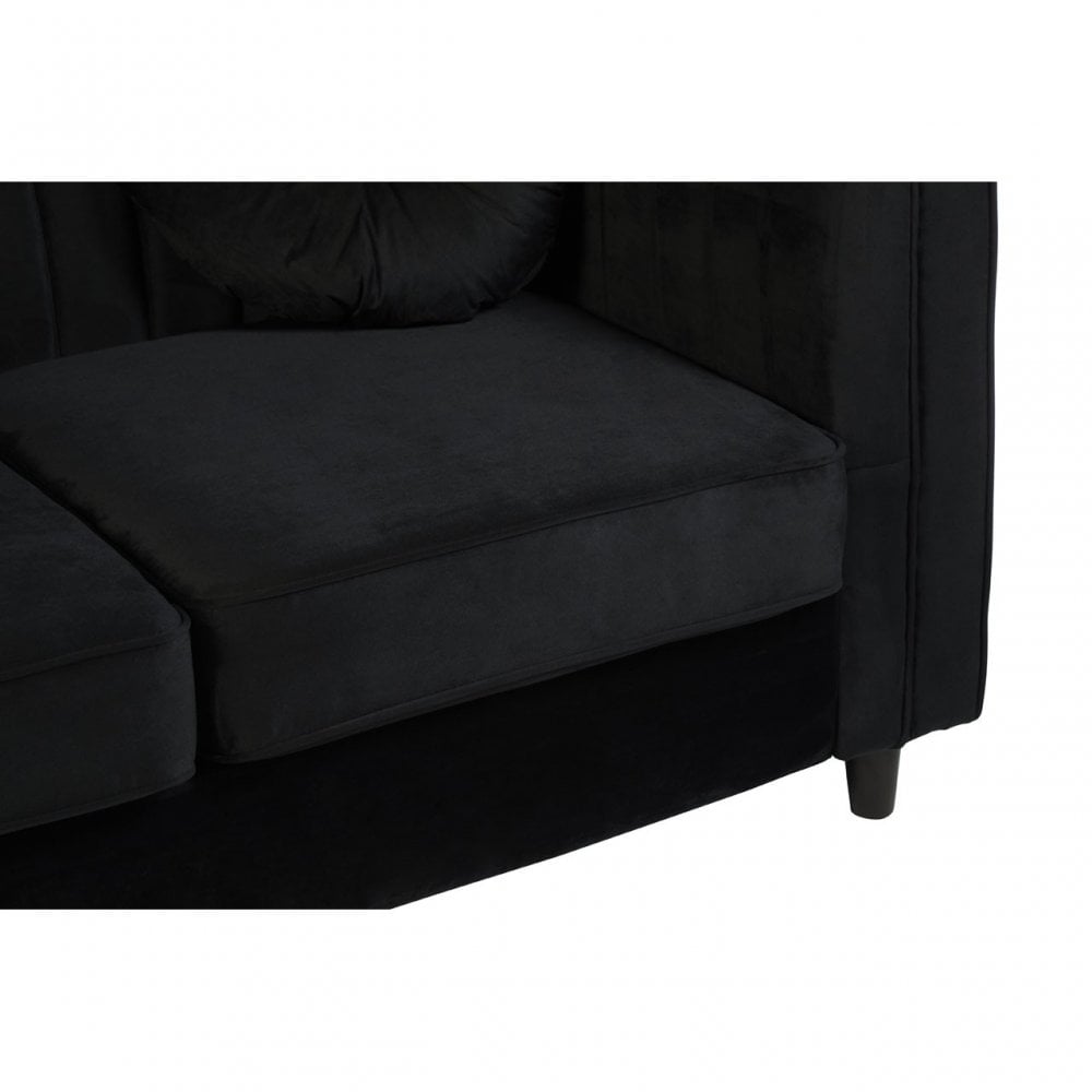 Farah 2 Seat Black Velvet Sofa, Eucalyptus Wood, Sponge, Wood, Black