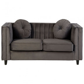 Farah 2 Seat Grey Velvet Sofa, Eucalyptus Wood, Sponge, Wood, Grey