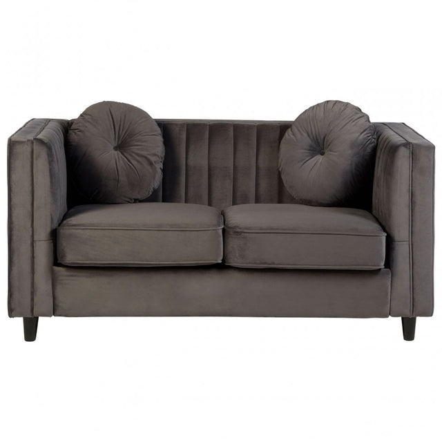 Farah 2 Seat Grey Velvet Sofa, Eucalyptus Wood, Sponge, Wood, Grey
