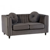 Farah 2 Seat Grey Velvet Sofa, Eucalyptus Wood, Sponge, Wood, Grey