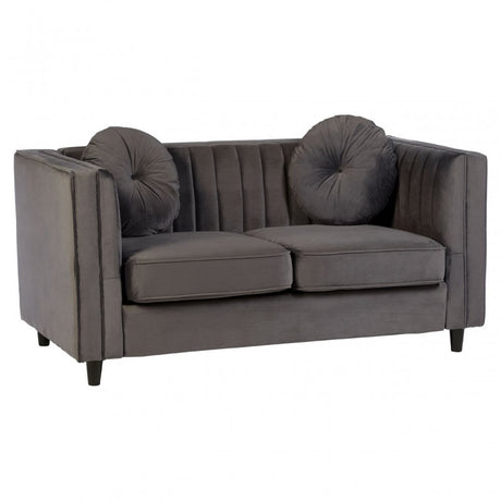 Farah 2 Seat Grey Velvet Sofa, Eucalyptus Wood, Sponge, Wood, Grey