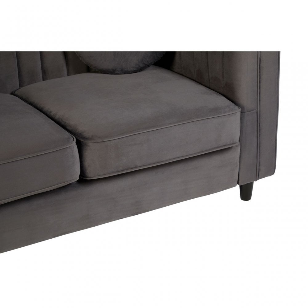 Farah 2 Seat Grey Velvet Sofa, Eucalyptus Wood, Sponge, Wood, Grey