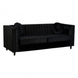 Farah 3 Seat Black Velvet Sofa, Eucalyptus Wood, Sponge, Wood, Black