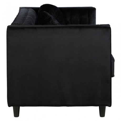 Farah 3 Seat Black Velvet Sofa, Eucalyptus Wood, Sponge, Wood, Black