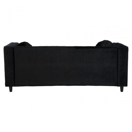 Farah 3 Seat Black Velvet Sofa, Eucalyptus Wood, Sponge, Wood, Black