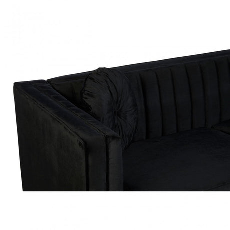 Farah 3 Seat Black Velvet Sofa, Eucalyptus Wood, Sponge, Wood, Black