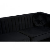 Farah 3 Seat Black Velvet Sofa, Eucalyptus Wood, Sponge, Wood, Black