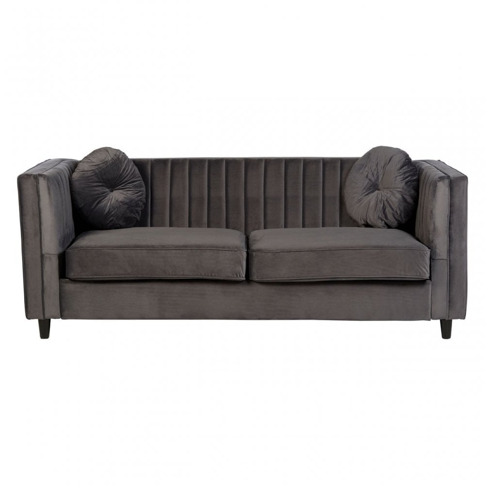 Farah 3 Seat Grey Velvet Sofa, Eucalyptus Wood, Sponge, Wood, Grey