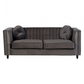Farah 3 Seat Grey Velvet Sofa, Eucalyptus Wood, Sponge, Wood, Grey
