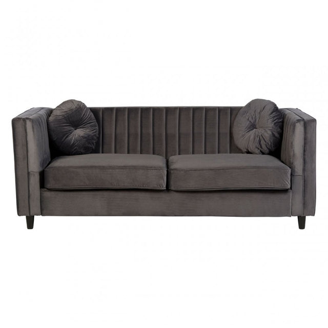 Farah 3 Seat Grey Velvet Sofa, Eucalyptus Wood, Sponge, Wood, Grey