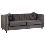 Farah 3 Seat Grey Velvet Sofa, Eucalyptus Wood, Sponge, Wood, Grey