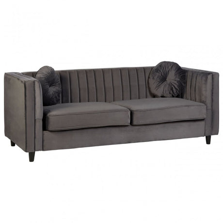 Farah 3 Seat Grey Velvet Sofa, Eucalyptus Wood, Sponge, Wood, Grey